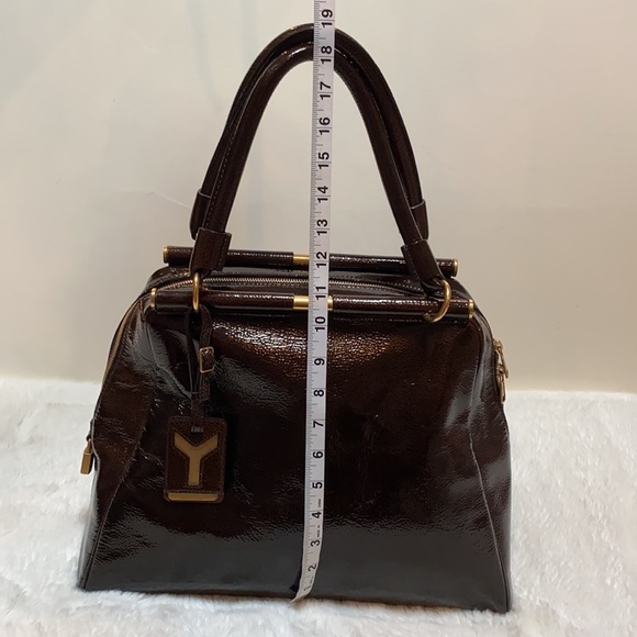 Yves Saint Laurent Majorelle Patent Leather Bag chocolate brown color - Picture 14 of 16